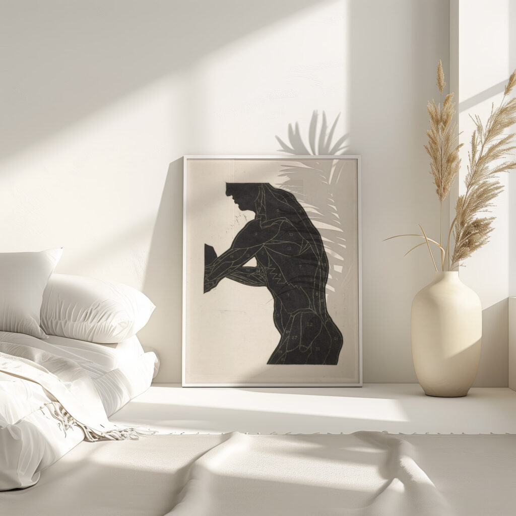 Anatomische studie van de zij en armspieren van een man in silhouet 1906 Reijer Stolk 4 mockup