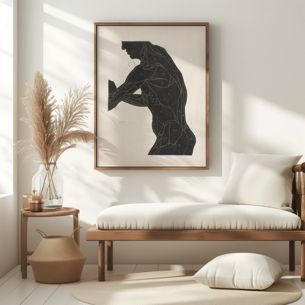 Anatomische studie van de zij en armspieren van een man in silhouet 1906 Reijer Stolk 5 mockup
