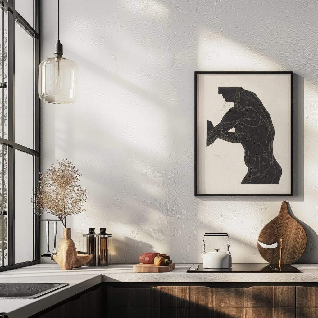 Anatomische studie van de zij en armspieren van een man in silhouet 1906 Reijer Stolk 6 mockup