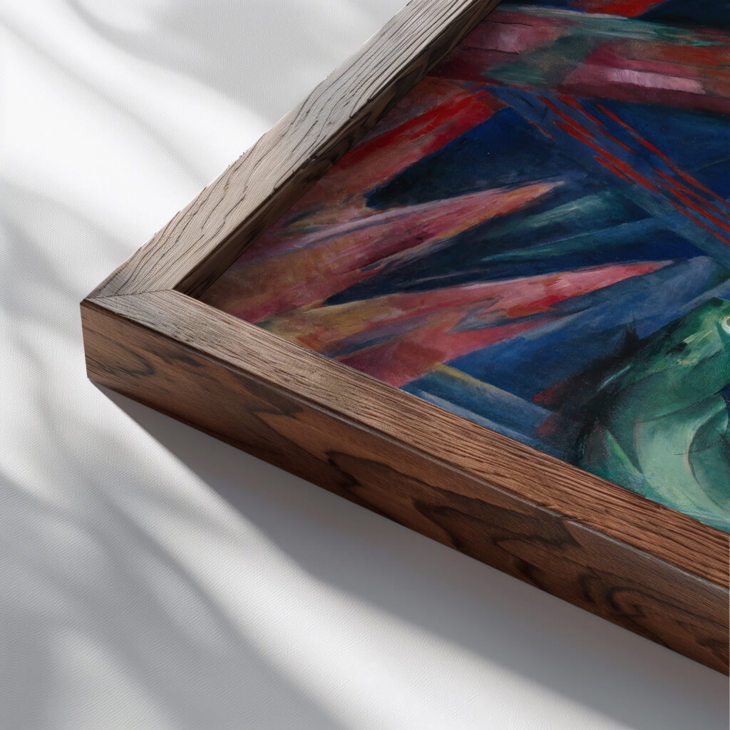 Animal Destinies The Trees Showed Their Rings the Animals Their Veins 1913 Franz Marc close up dark wood mockup