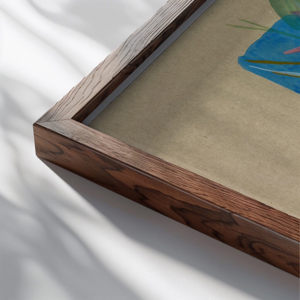 Aquarell ‘Mit Wald und Regenbogen 1913 Wassily Kandinsky close up dark wood mockup