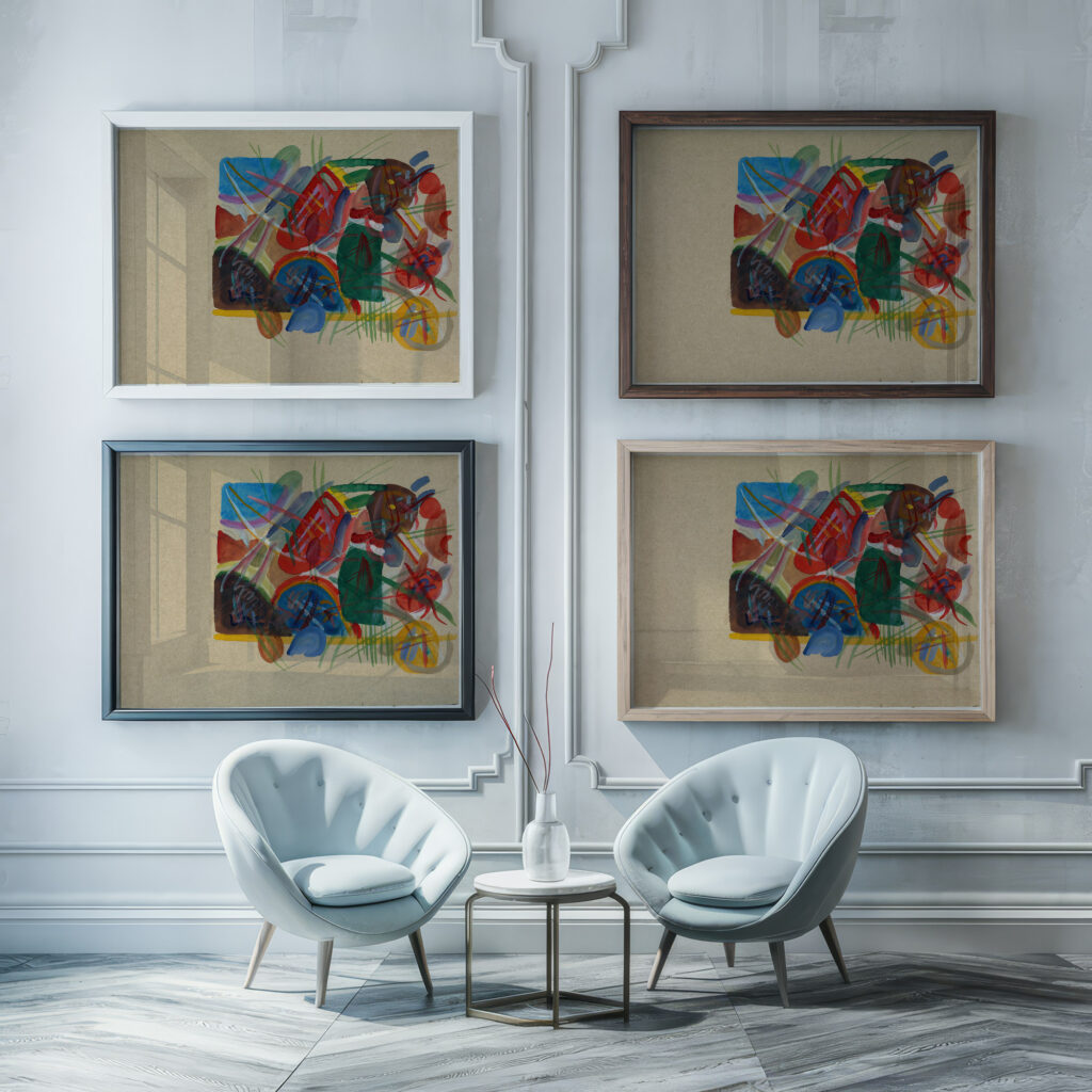 Aquarell ‘Mit Wald und Regenbogen 1913 Wassily Kandinsky framed posters mockup