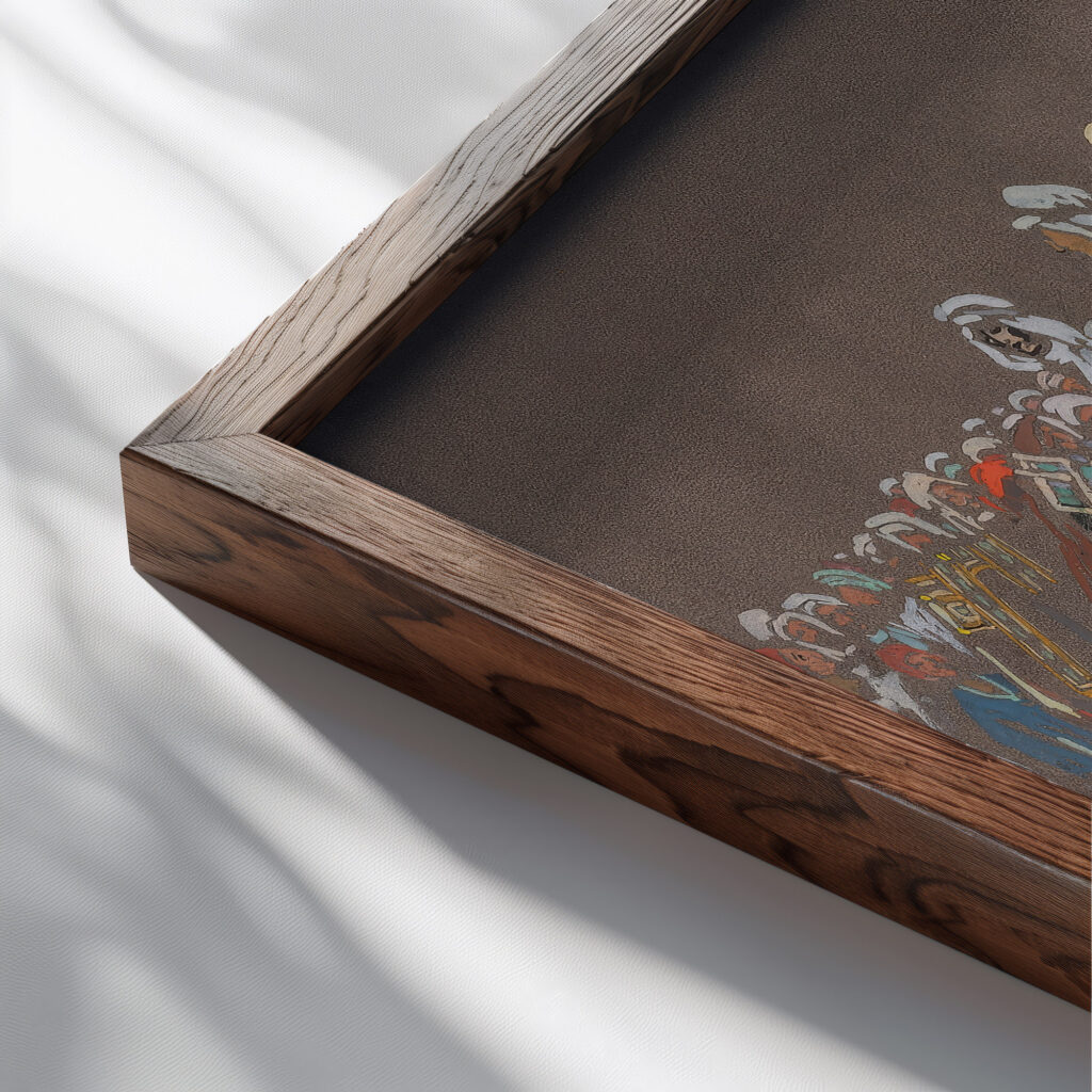 Arab cavalry 1905 Wassily Kandinsky close up dark wood mockup