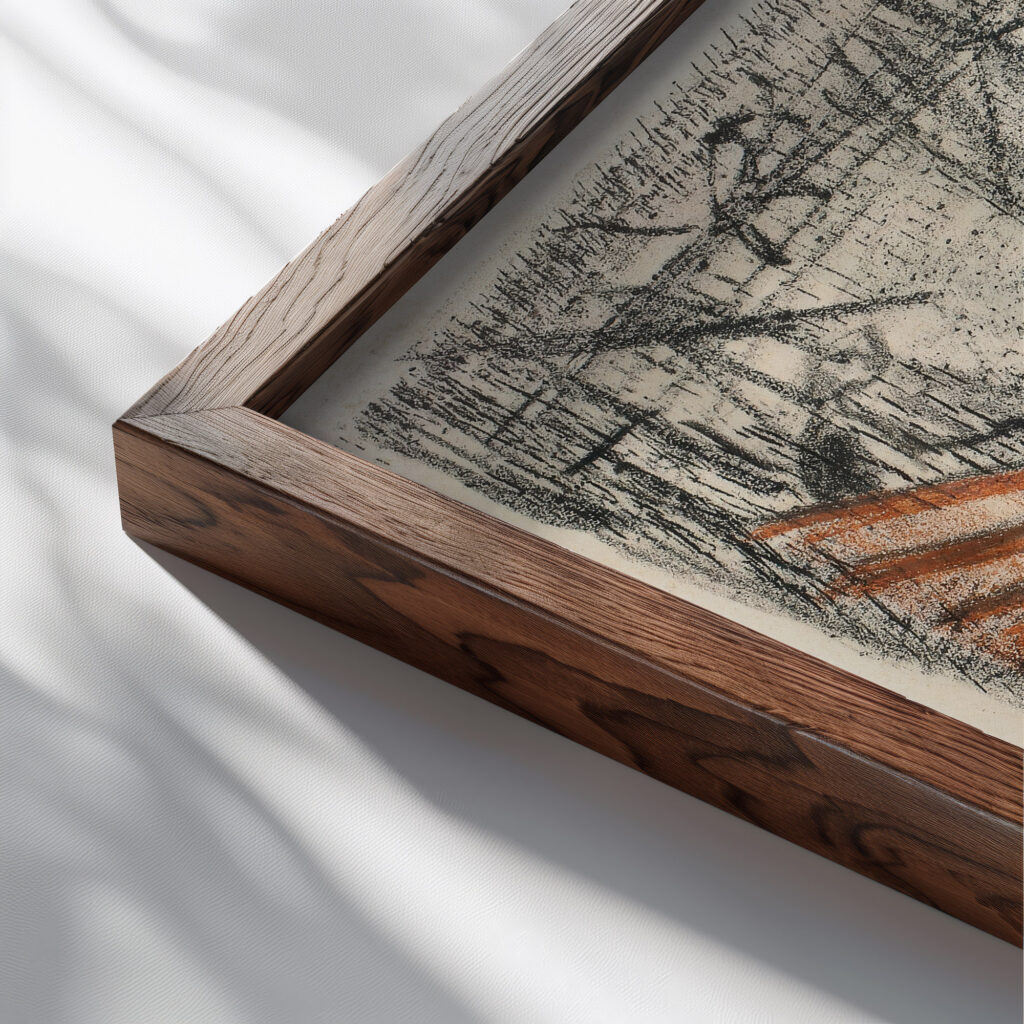 Arbeidere i gate 1930 1931 Edvard Munch close up dark wood mockup