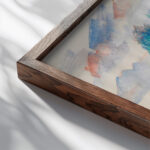 Arbres au bord de leau et voilier circa 1895 Pierre Auguste Renoir close up dark wood mockup