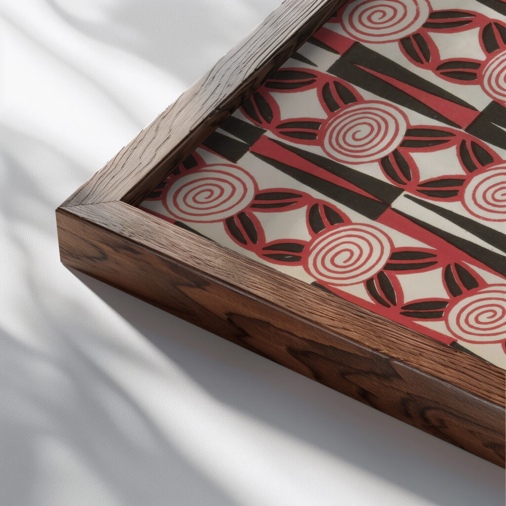 Art – Gout – Beaute Feuillets de l elegance feminine Fevrier 1926 No. 66 6e Annee p. 1 1926 Charles Goy close up dark wood mockup
