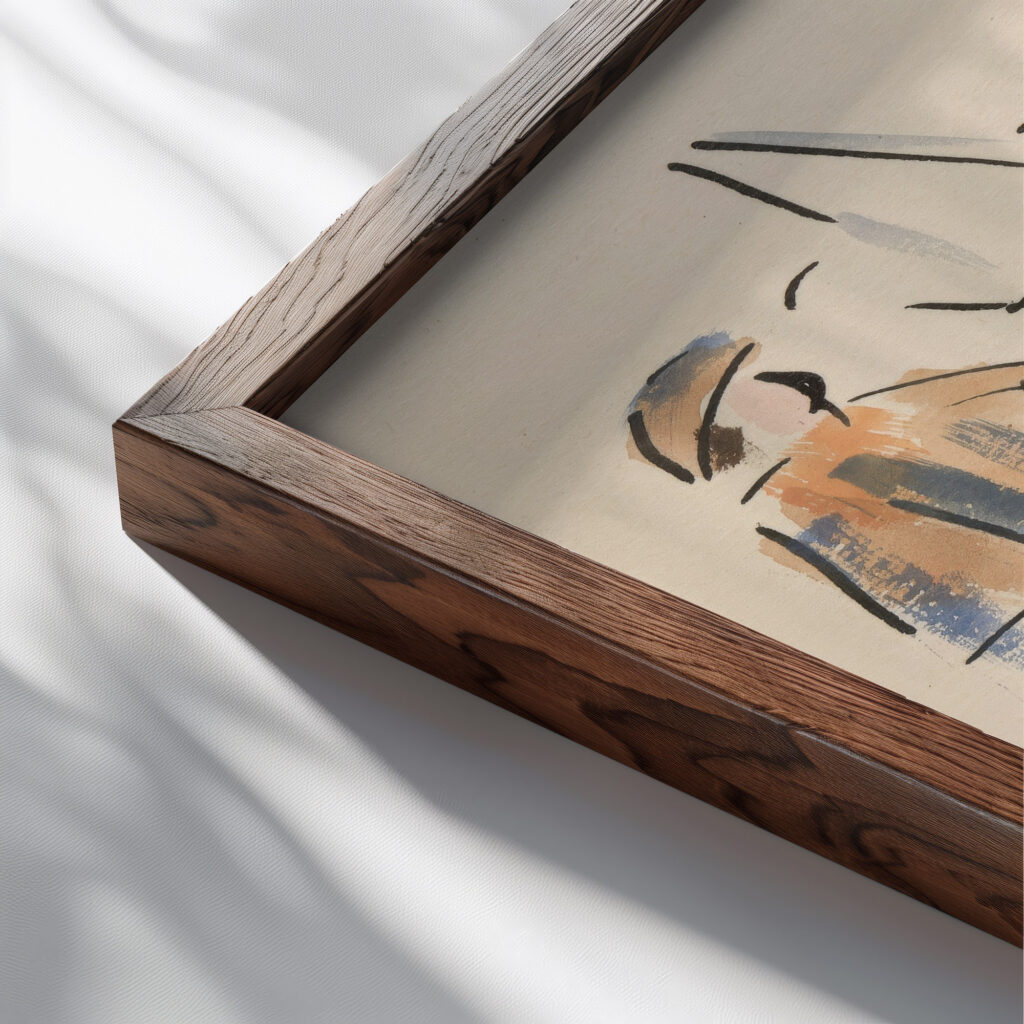 Artists Ball Pierrot and Figures Standing 1921 Joaquin Torres Garcia close up dark wood mockup