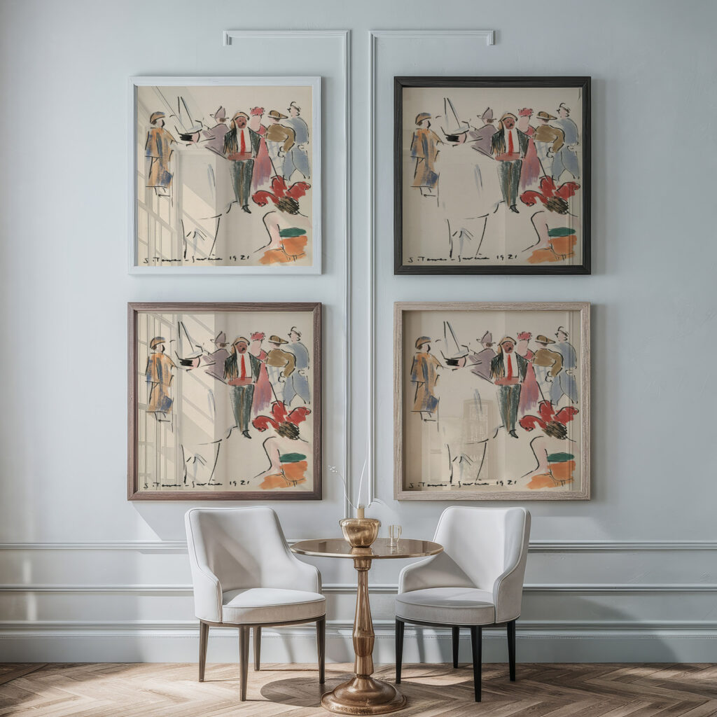 Artists Ball Pierrot and Figures Standing 1921 Joaquin Torres Garcia framed posters mockup