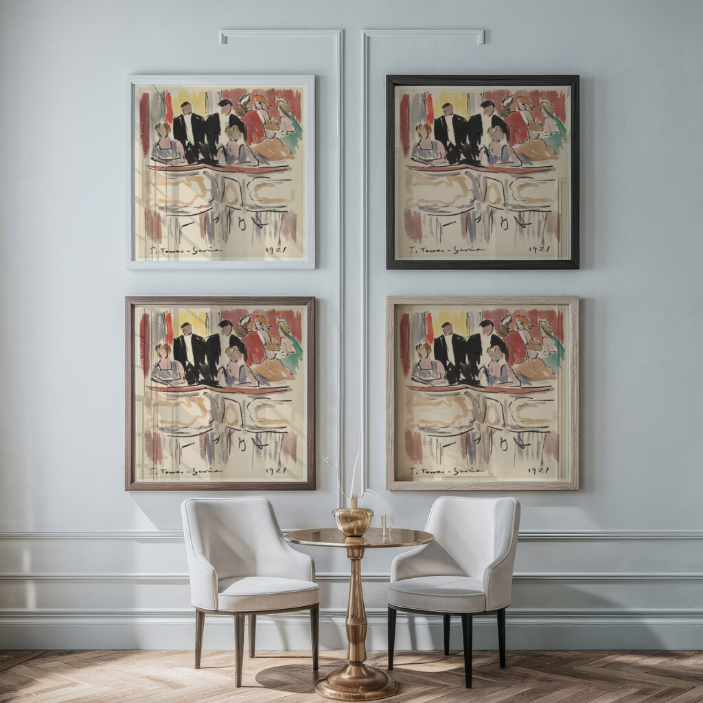 Artists Ball Spectators in Theater Boxes 1921 Joaquin Torres Garcia framed posters mockup