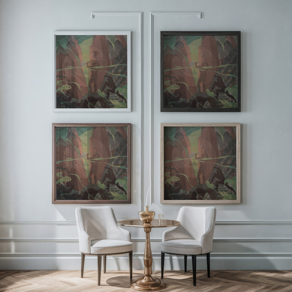 Aspects of Negro Life Song of the Towers 1934 Aaron Douglas framed posters mockup