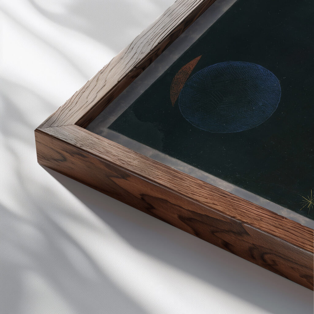 Astrological Fantasy 1924 Paul Klee close up dark wood mockup