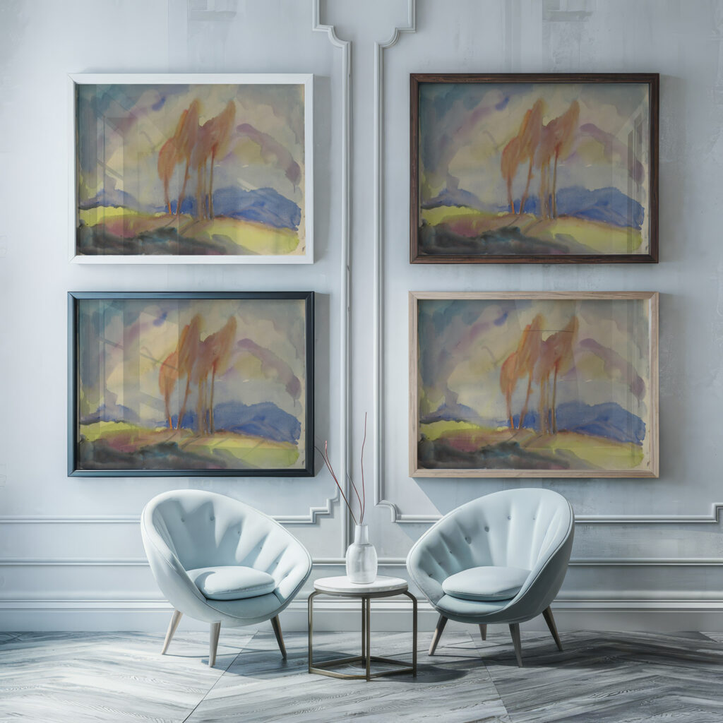 Autumn Birch Trees in a Sunlit Meadow 1932–1934 Zolo Palugyay framed posters mockup