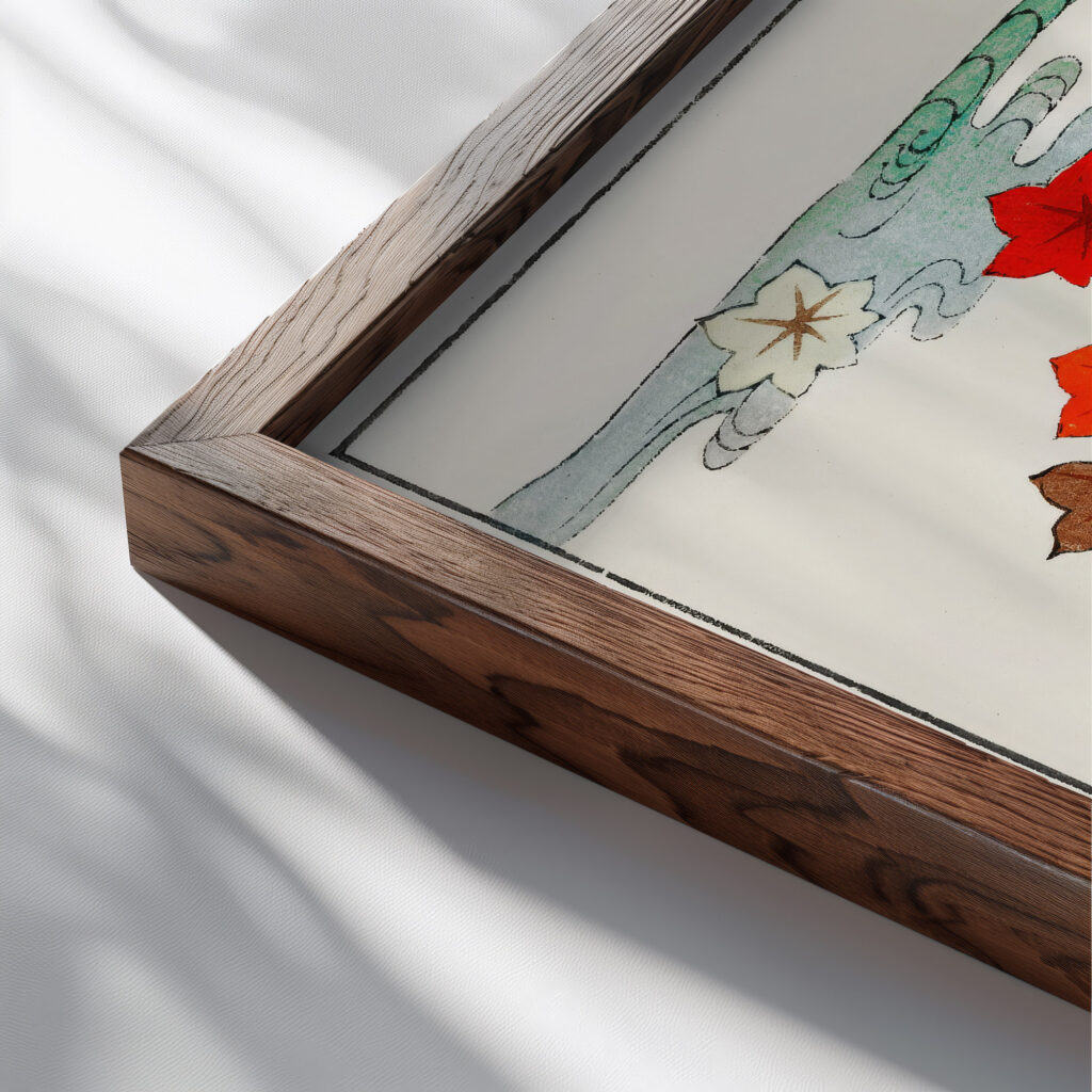 Autumn and water illustration Watanabe Seitei close up dark wood mockup