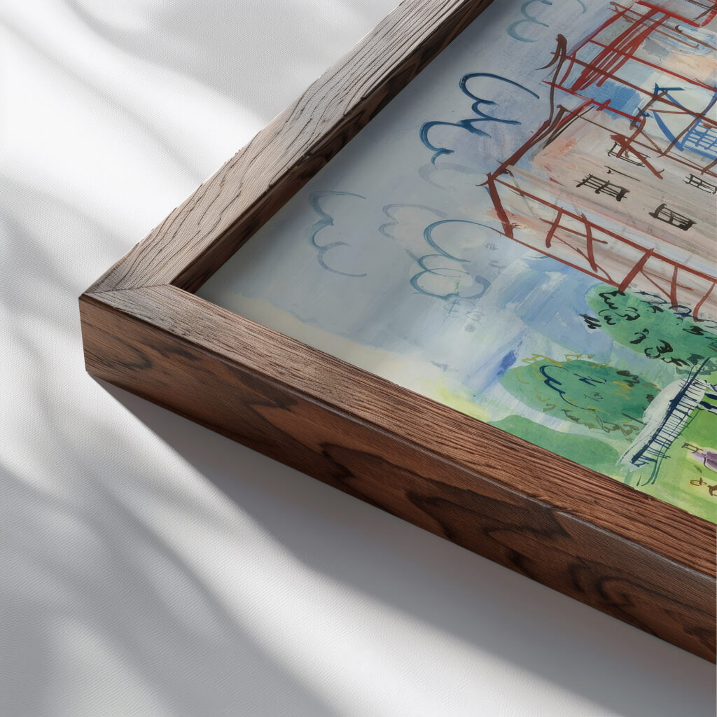 Avant le depart Ascot Raoul Dufy close up dark wood mockup