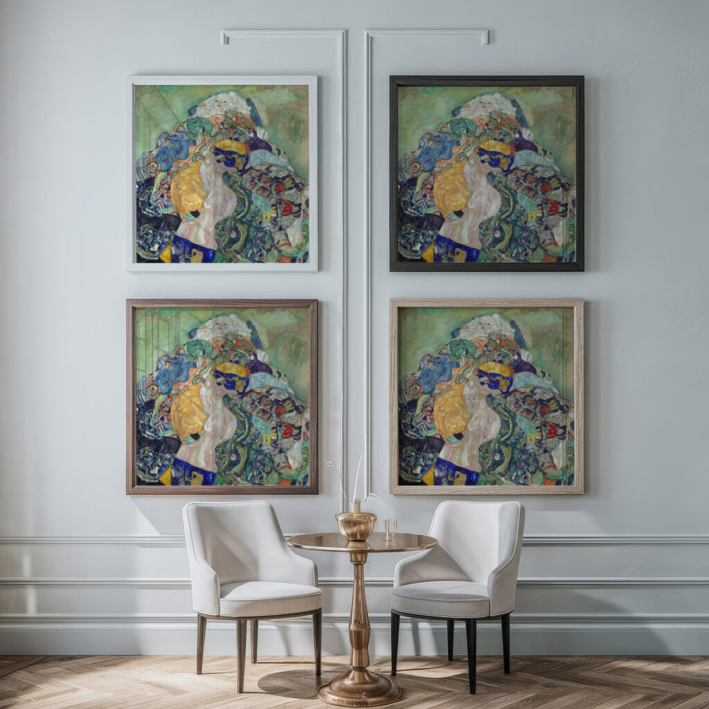 Baby Cradle 1917 1918 Gustav Klimt framed posters mockup