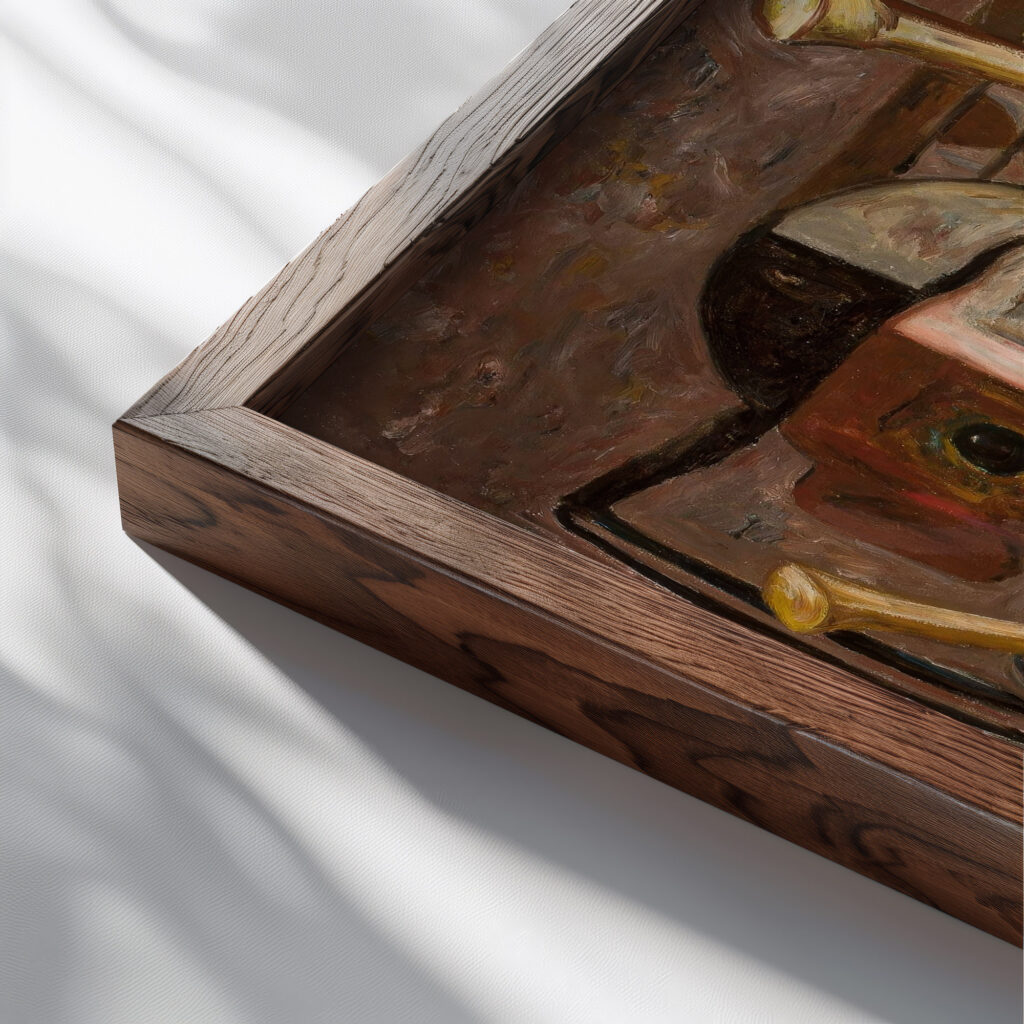 Bagpiper Joueurs de biniou 1929 Tadeusz Makowski close up dark wood mockup