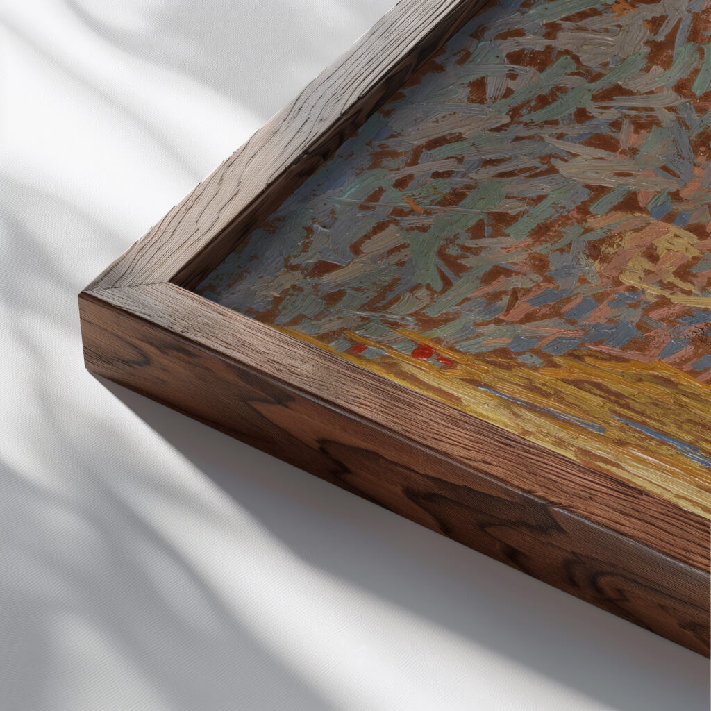 Bahndamm im Schnee 1910 Arthur Segal close up dark wood mockup