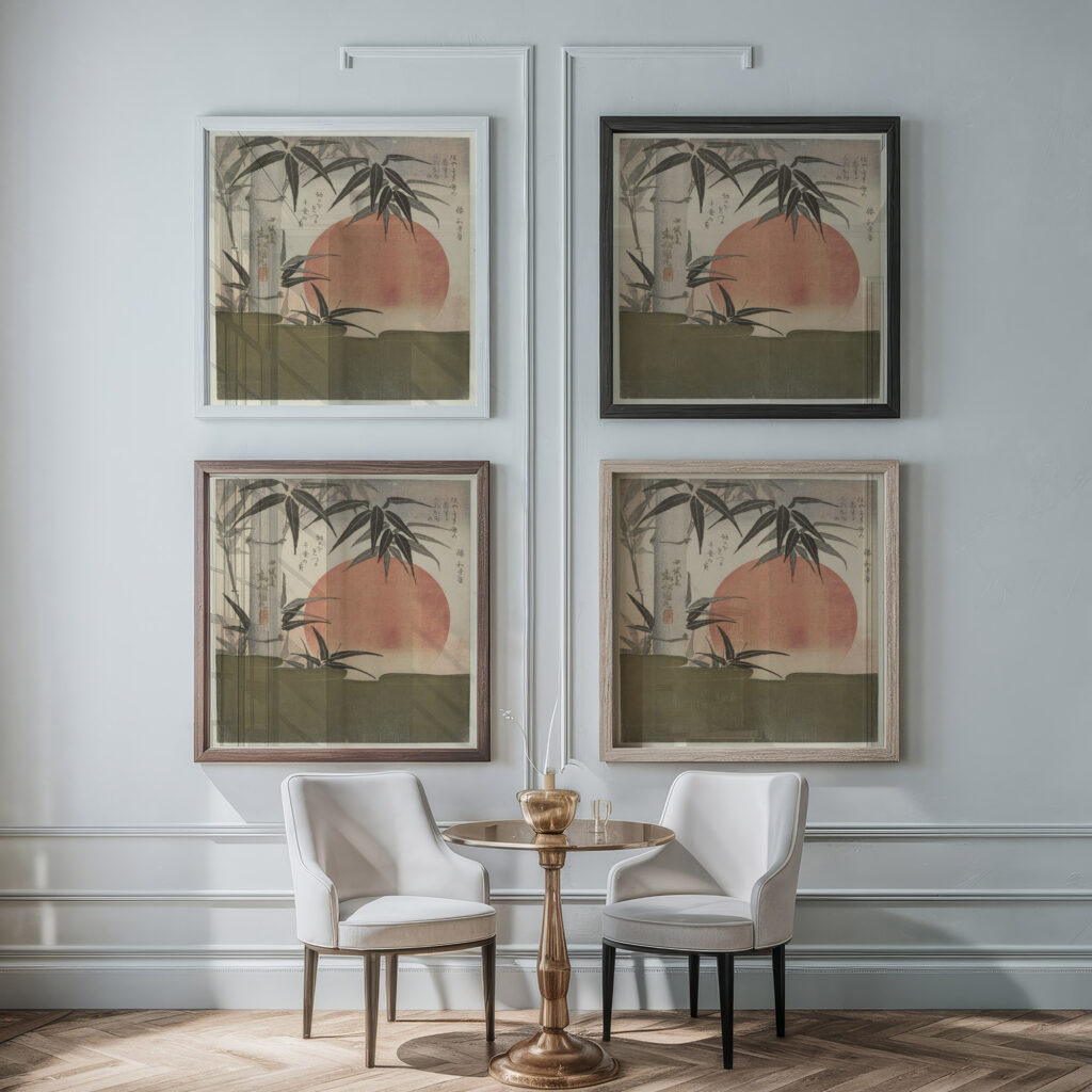 Bamboo and rising sun 1829 Utagawa Kunimaru framed posters mockup