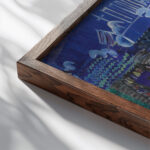 Bateaux circa 1930 Raoul Dufy close up dark wood mockup
