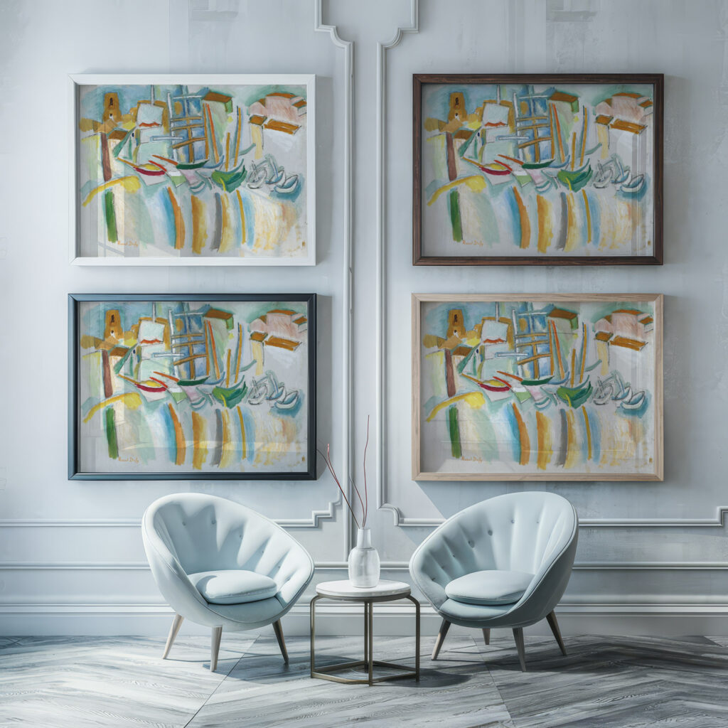 Bateaux et barques aux Martigues Raoul Dufy framed posters mockup