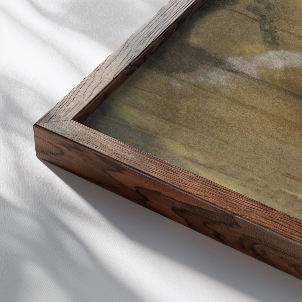 Bauplatz der I. G. Farben ca. 1928 – 1930 Pauline Kowarzik close up dark wood mockup