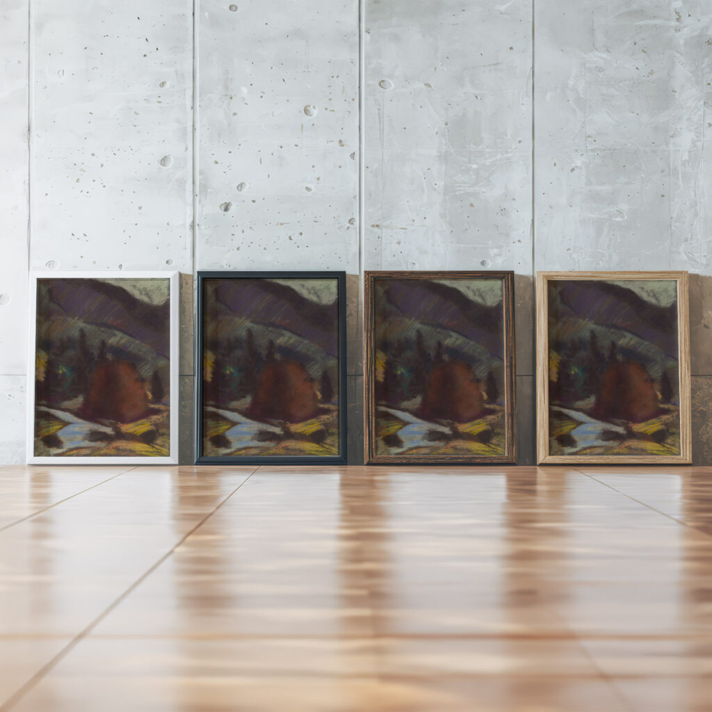 Below the Mountain 1933–1934 Zolo Palugyay framed posters mockup