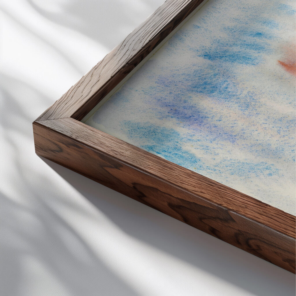 Bermuda Sky and Sea with Boats circa 1917 Charles Demuth close up dark wood mockup