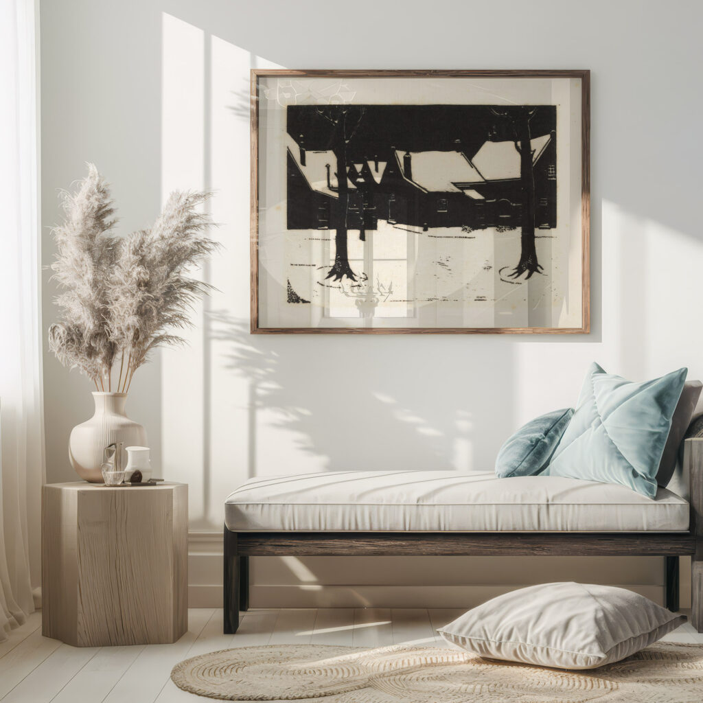 Besneeuwd plein met twee bomen 1928 Dick Ket 5 mockup