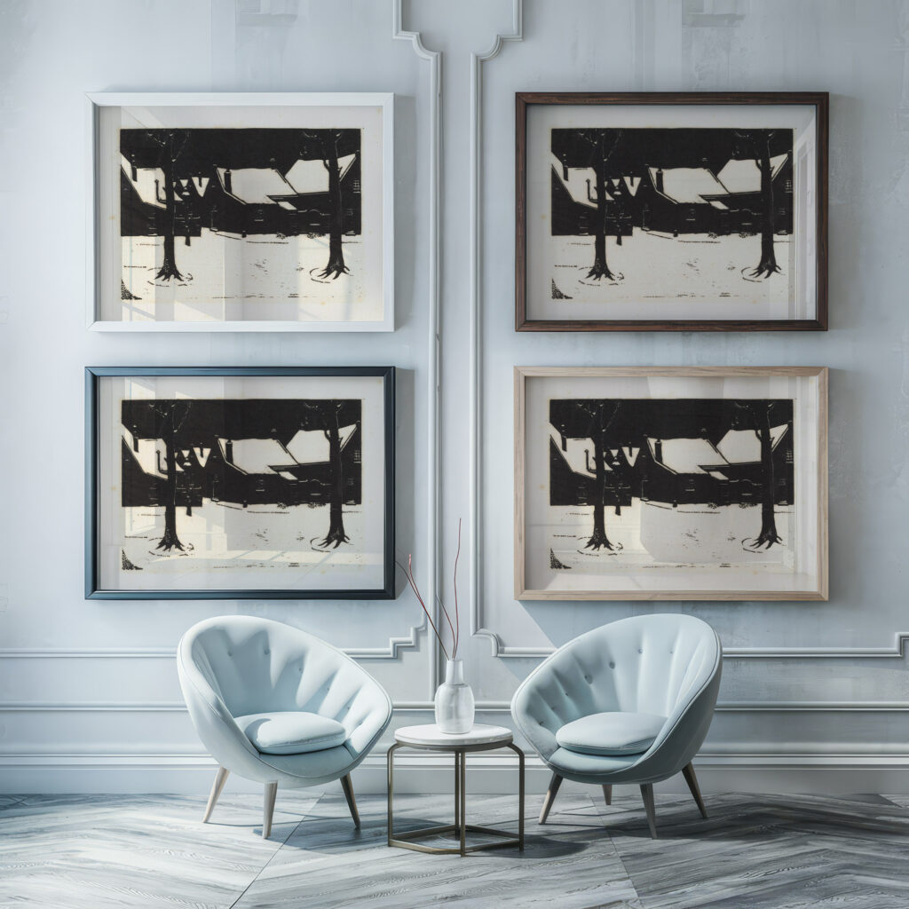 Besneeuwd plein met twee bomen 1928 Dick Ket framed posters mockup