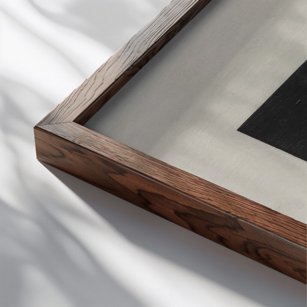 Black Square and Red Square 1915 Kazimir Malevich close up dark wood mockup