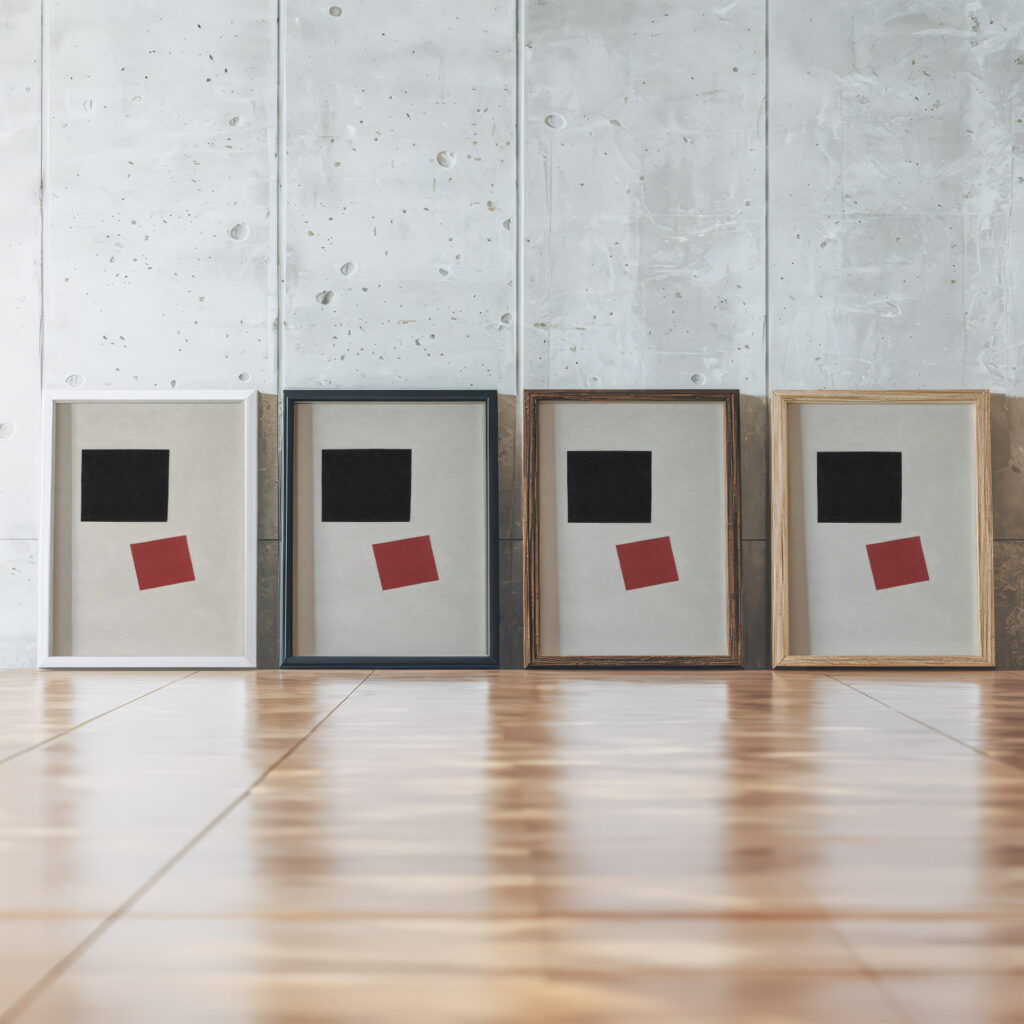 Black Square and Red Square 1915 Kazimir Malevich framed posters mockup
