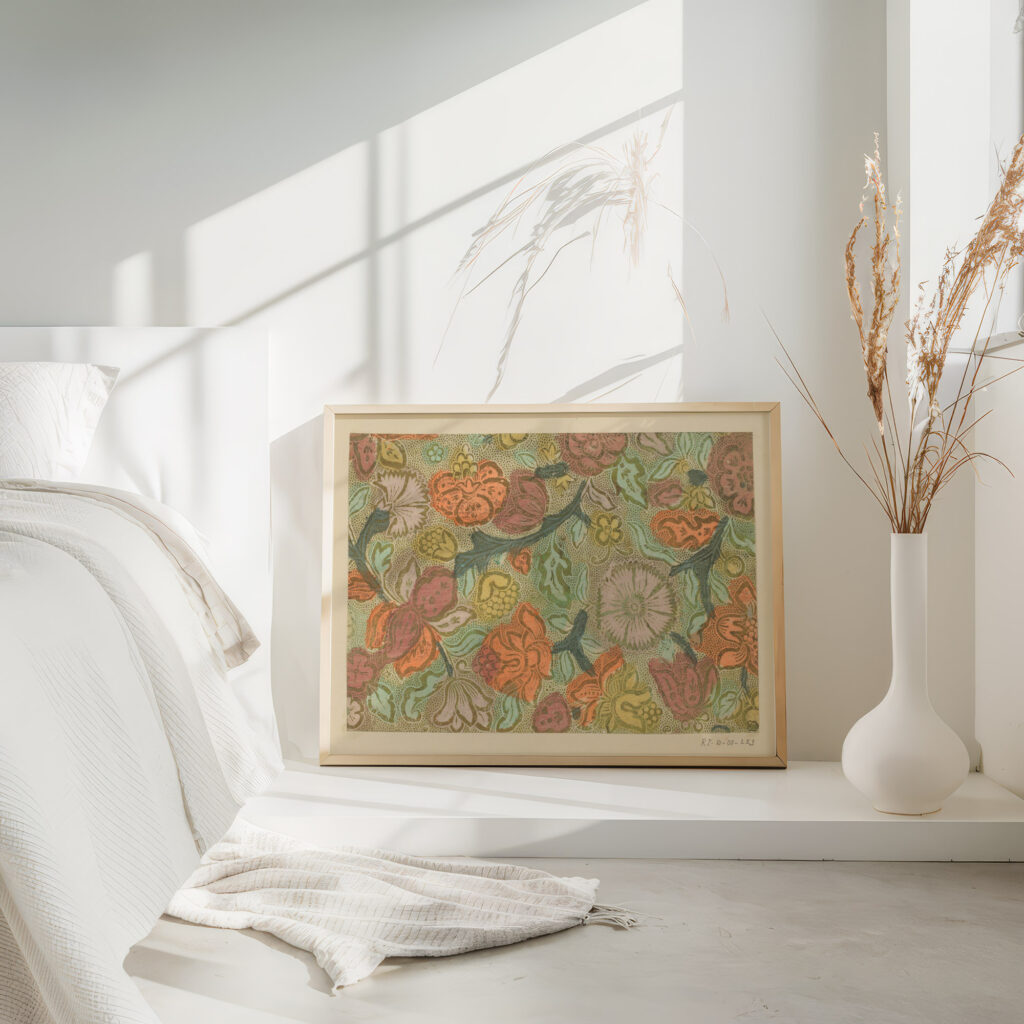 Blad met bloemen en vruchten met puntenfond 1750 1800 Unknown 4 mockup