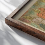 Blad met bloemen en vruchten met puntenfond 1750 1800 Unknown close up dark wood mockup