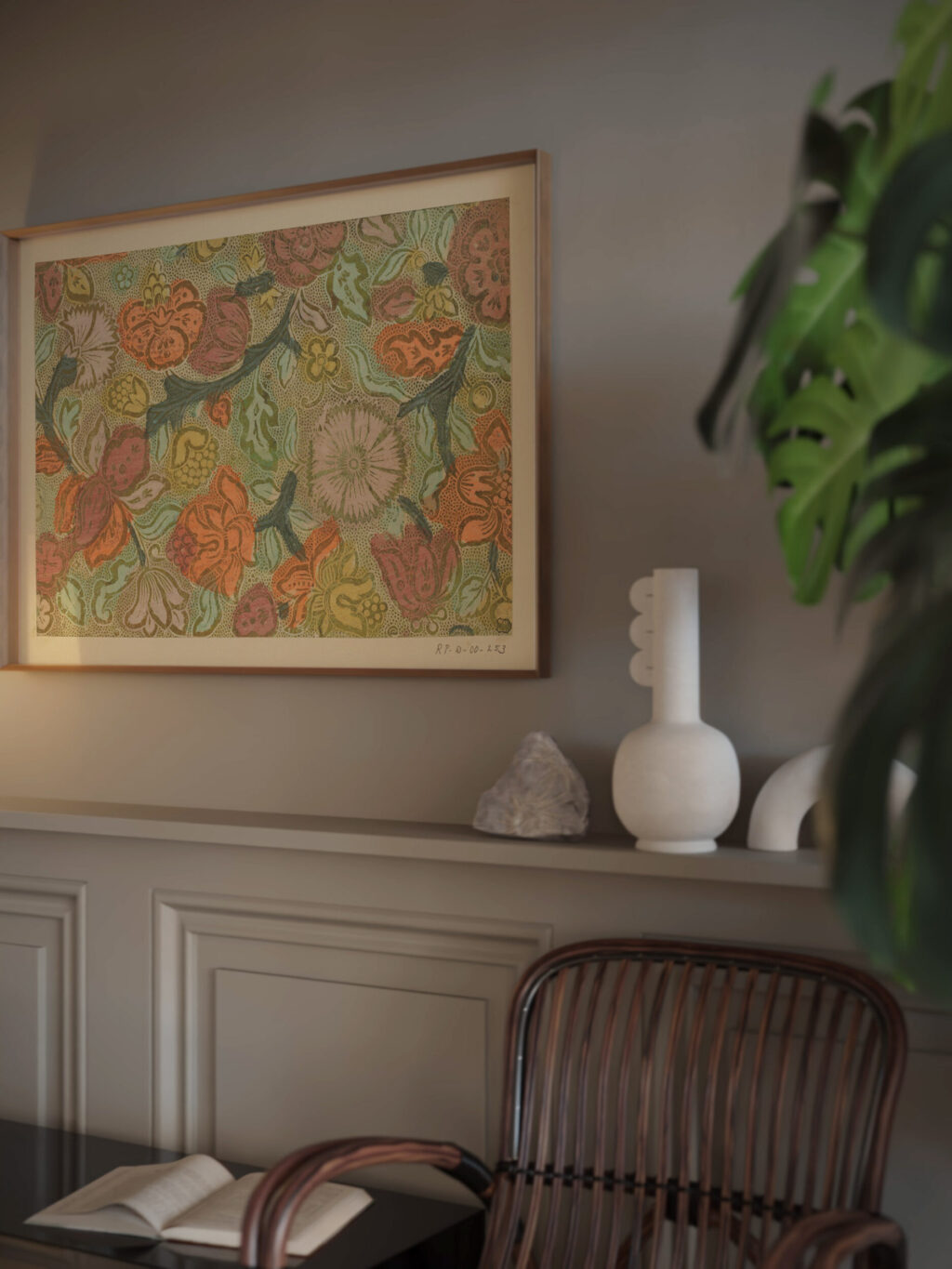 Blad met bloemen en vruchten met puntenfond 1750 1800 Unknown video mockup