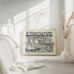 Blad met drie stroken afbeeldingen paarden dansende mensen en maskers 1891 Leo Gestel 4 mockup