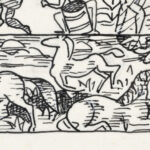 Blad met drie stroken afbeeldingen paarden dansende mensen en maskers 1891 Leo Gestel 8 mockup