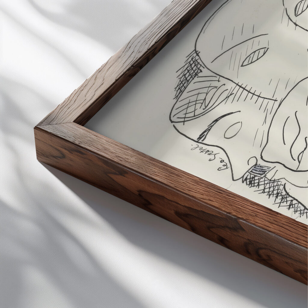 Blad met hoofden 1891 Leo Gestel close up dark wood mockup