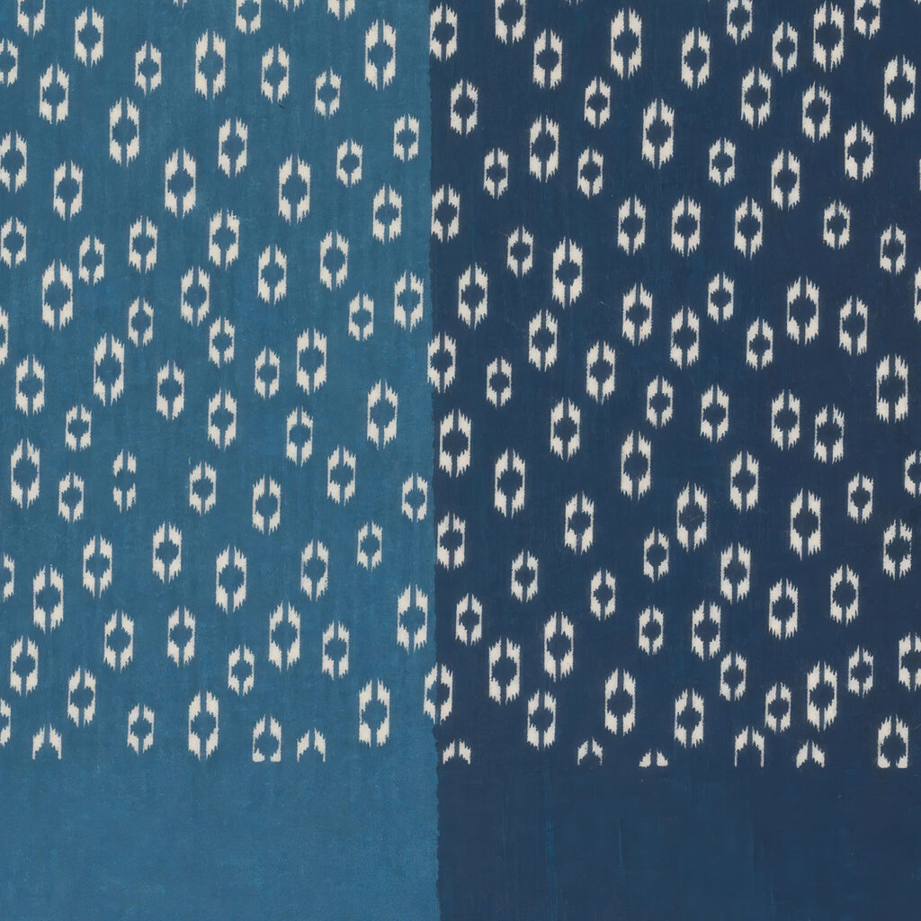Blad met licht en donkerblauwe helften met uitgespaard hexagonaal motief 1974 1984 Unknown 8 mockup