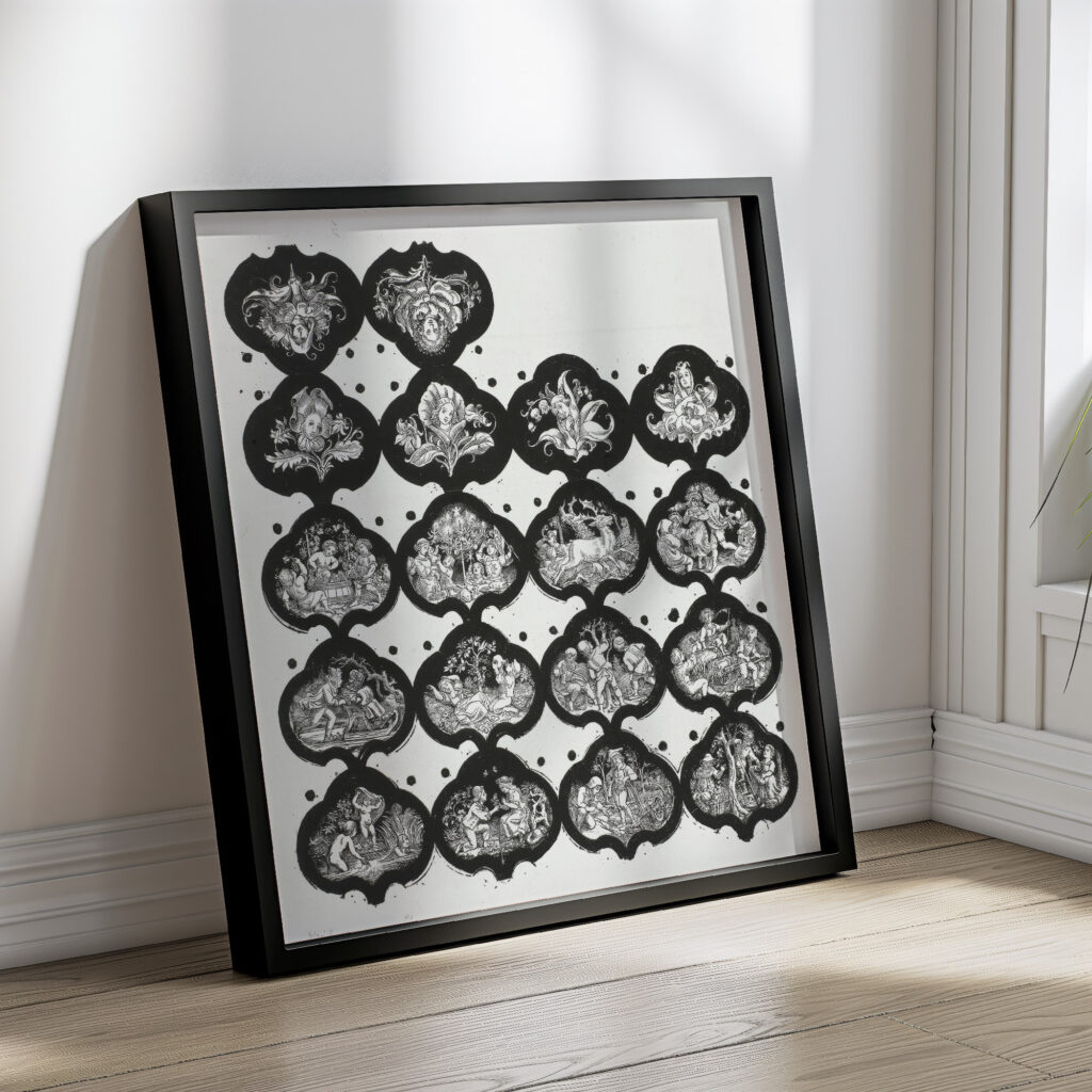 Blad met zeventien vignetten met verbeeldingen van de twaalf maanden en bloemen met meisjesgezichten 1830 Eugen Napoleon Neureuther 4 mockup