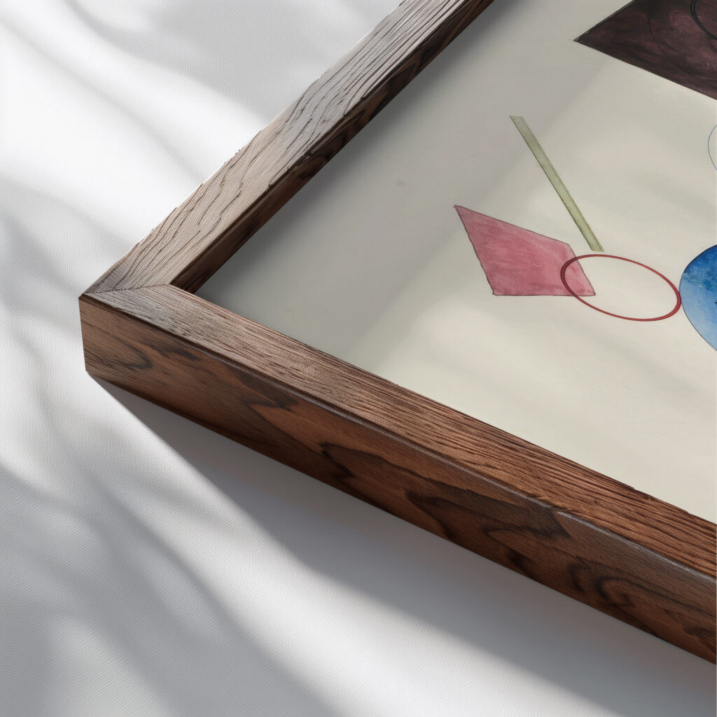 Blau in Rund und Spitz 1933 Wassily Kandinsky close up dark wood mockup