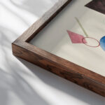 Blau in Rund und Spitz 1933 Wassily Kandinsky close up dark wood mockup Blau in Rund und Spitz 1933 Wassily Kandinsky close up dark wood mockup