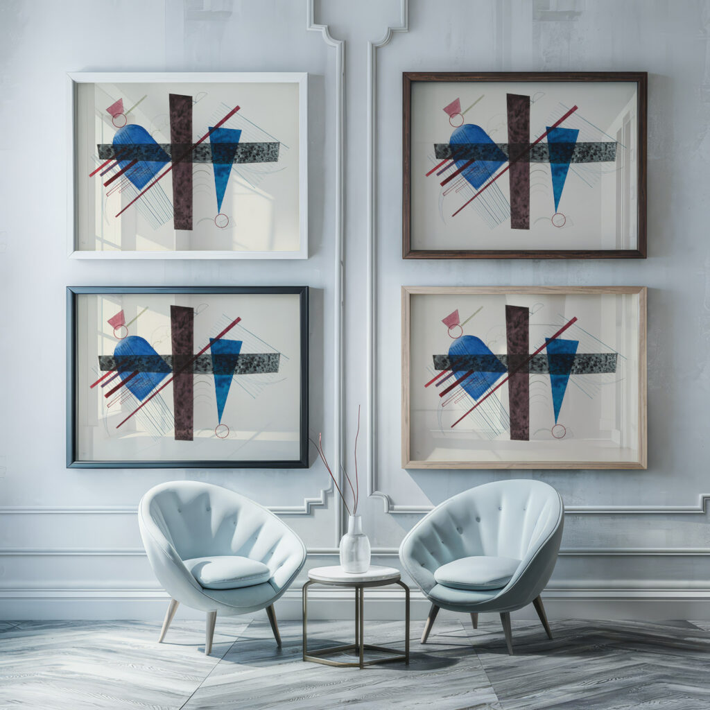 Blau in Rund und Spitz 1933 Wassily Kandinsky framed posters mockup Blau in Rund und Spitz 1933 Wassily Kandinsky framed posters mockup