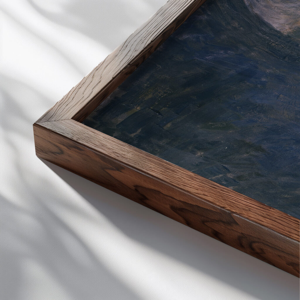 Blauwe marine Arie Van de Giessen close up dark wood mockup