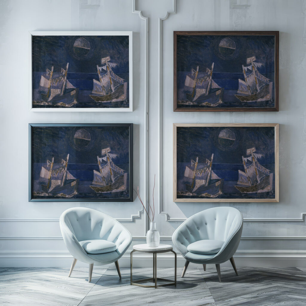 Blauwe marine Arie Van de Giessen framed posters mockup