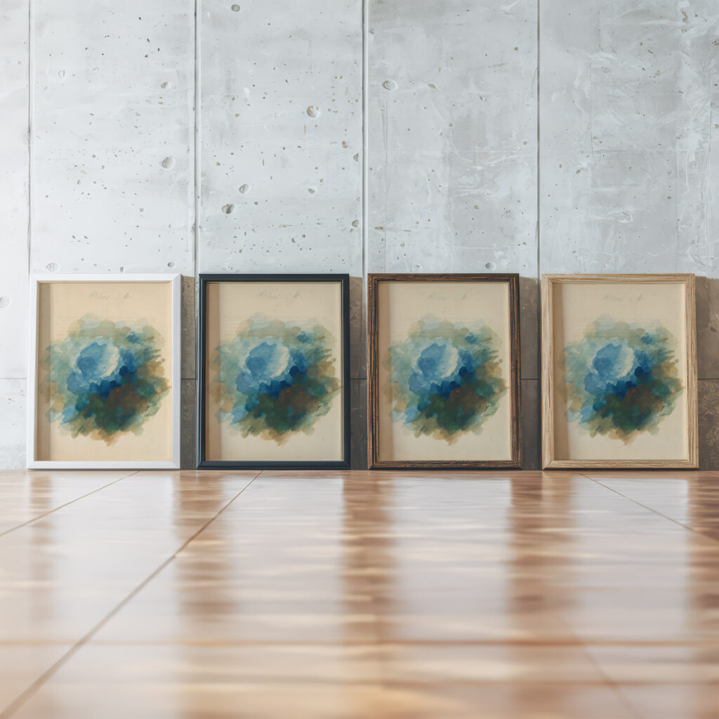 Blue 1808 Mary Gartside framed posters mockup