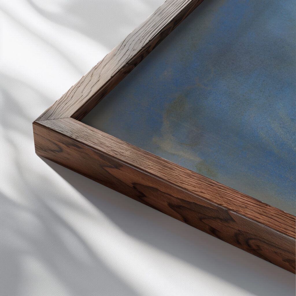 Blue Lake under Black Rock 1931 Zolo Palugyay close up dark wood mockup