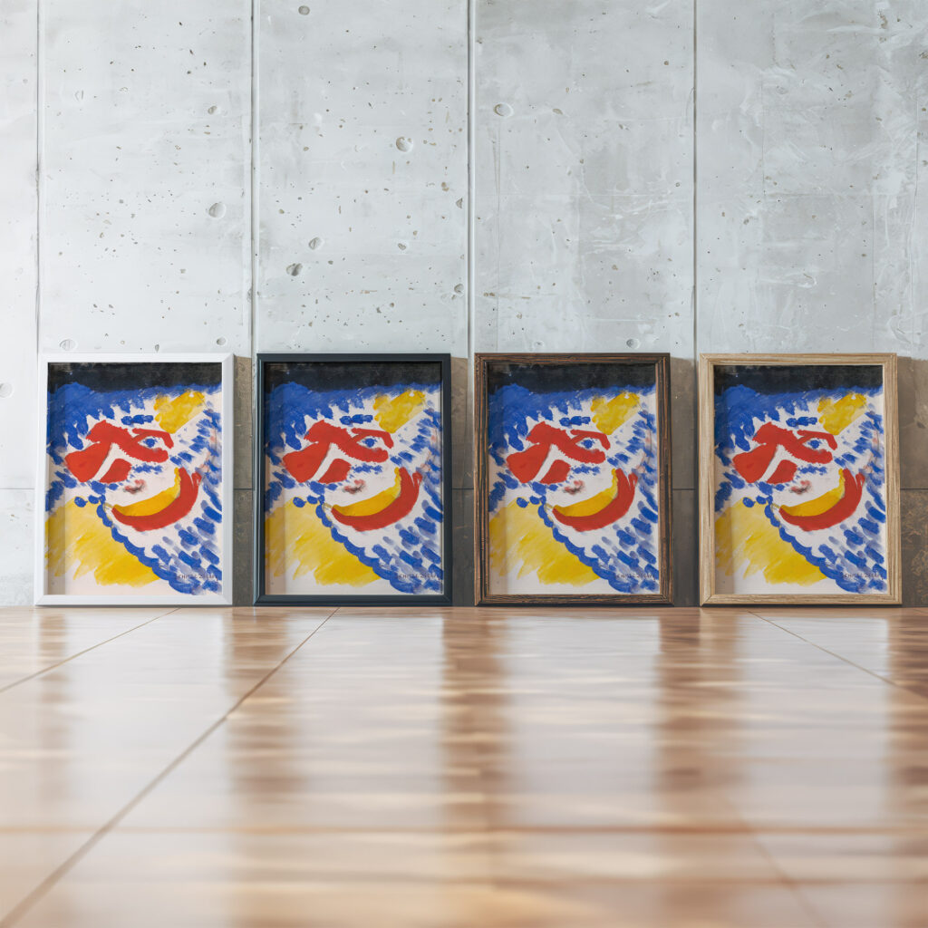 Blue Red and Yellow Figures Jules Schmalzigaug framed posters mockup