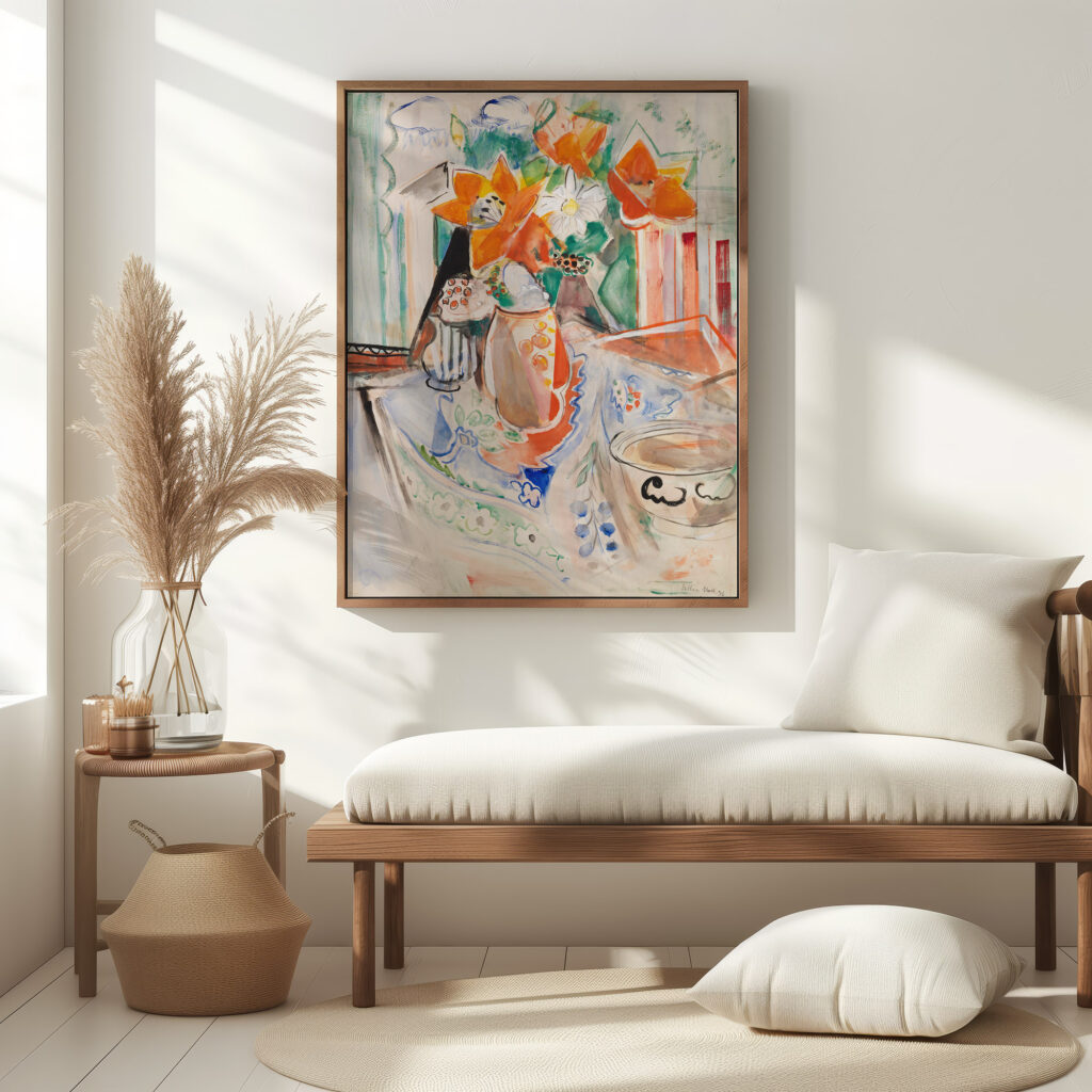 Blumenstillleben mit Schussel und gestreiftem Krug Oskar Moll 5 mockup