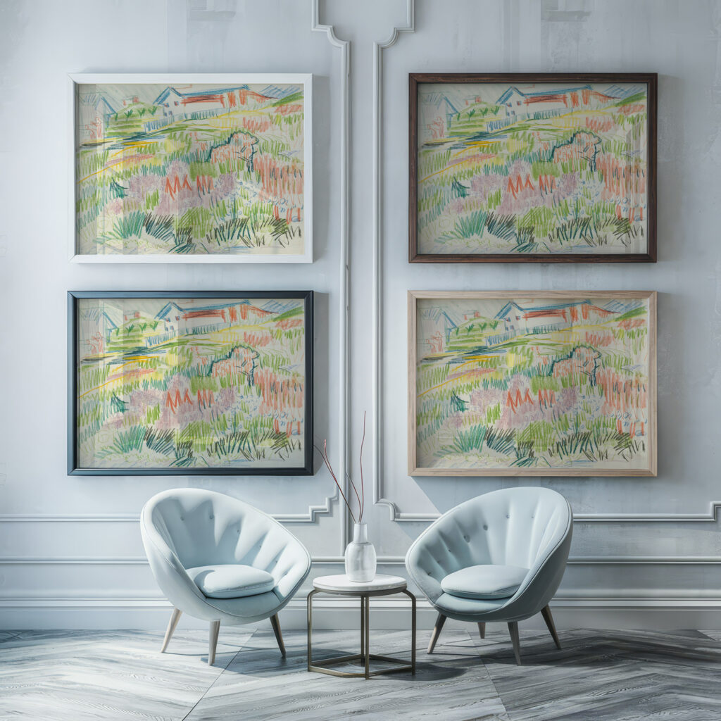 Blumenwiese mit Hausern Ernst Ludwig Kirchner framed posters mockup Blumenwiese mit Hausern Ernst Ludwig Kirchner framed posters mockup