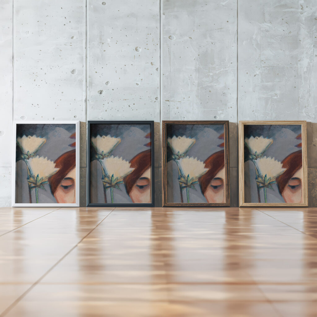 Bluten und weiblicher Kopf 1921 Dorothea Maetzel Johannsen framed posters mockup